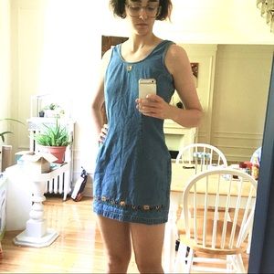 short embroidered jean denim dress